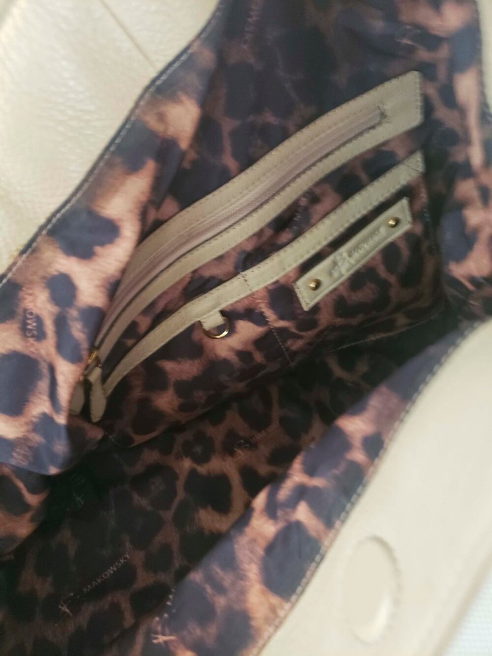B. Makowsky Beige/Light Tan Pebbled Leather Tote Bag - Picture 8 of 9